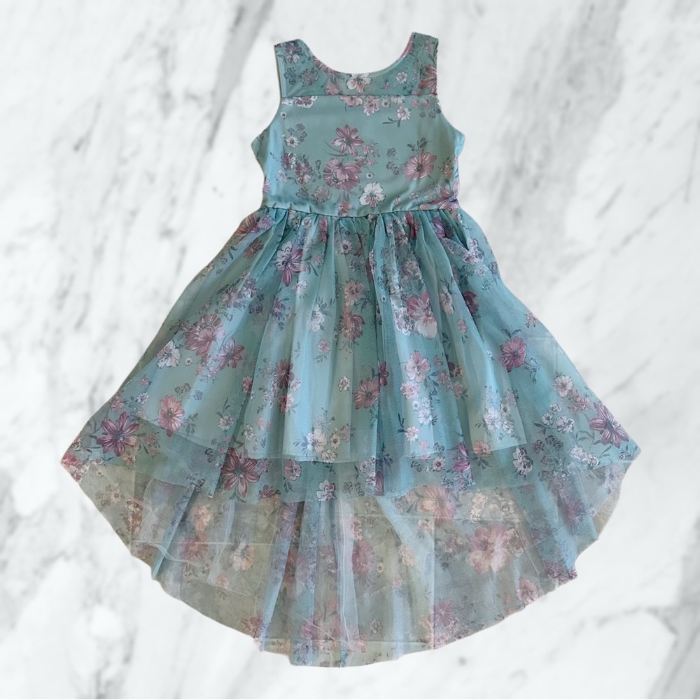 Girls Teal Floral Dress
